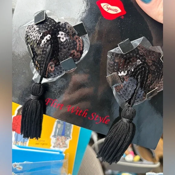 Coquette Black Sequin Tassel Pasties - Picture 4 of 4